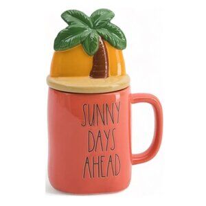 Rae Dunn SUNNY DAYS AHEAD Figural Lidded Mug Island with Palm Tree Topper - NEW!